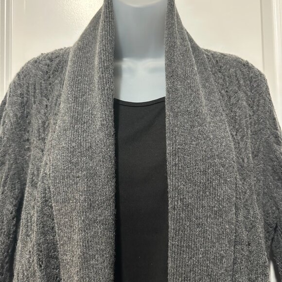 Ann Taylor Dark Grey Wool/Cashmere/ Blend Knit Shawl Collar Cardi, Size L - Picture 4 of 13